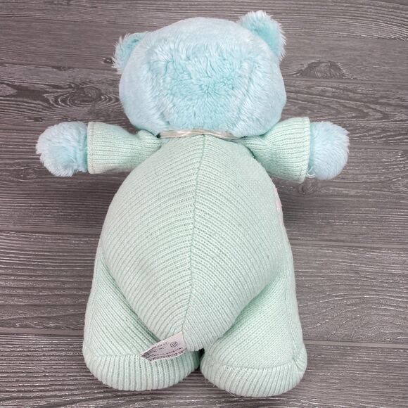 Vintage 1987 Applause Blue Cuddle Up Bear Cub Plush Chime Rattle in Knit Sweater - Picture 4 of 9